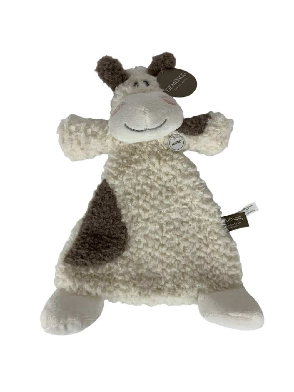 Demdaco Moozer Cow Lovey Security Blanket Rattle Plush In Cream & Brown